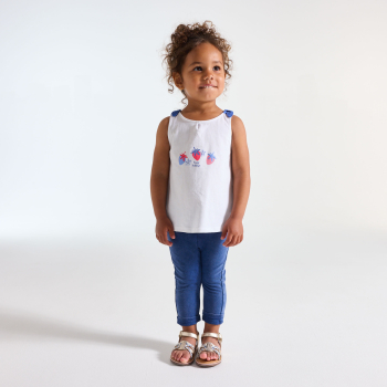 تانك توب مزين بفيونكات وطبعة فراشة باللون الأزرق للفتيات الصغيرات